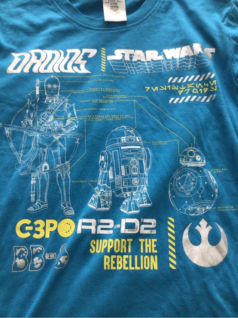 Star Wars "Support the Rebellion" Droids Turquoise Long Sleeve Tee - Small/Med